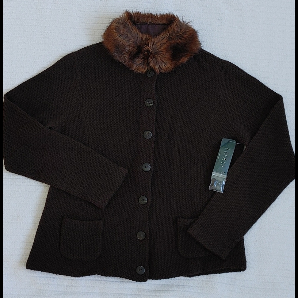 LAUREN BY RALPH LAUREN 100% LAMBS WOOL W/ FAUX  NWT